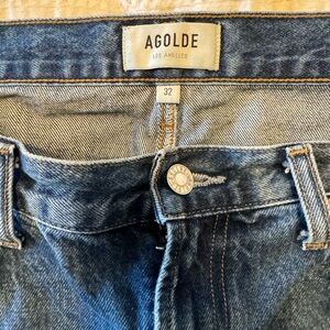 agolde mid blue denim mini skirt size 32
